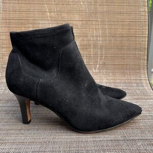 Clarks black suede pointed toe heeled booties